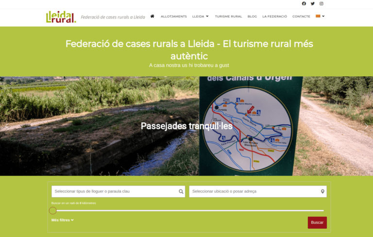 Captura de pantalla de la web de la Federació de cases rurals de Lleida